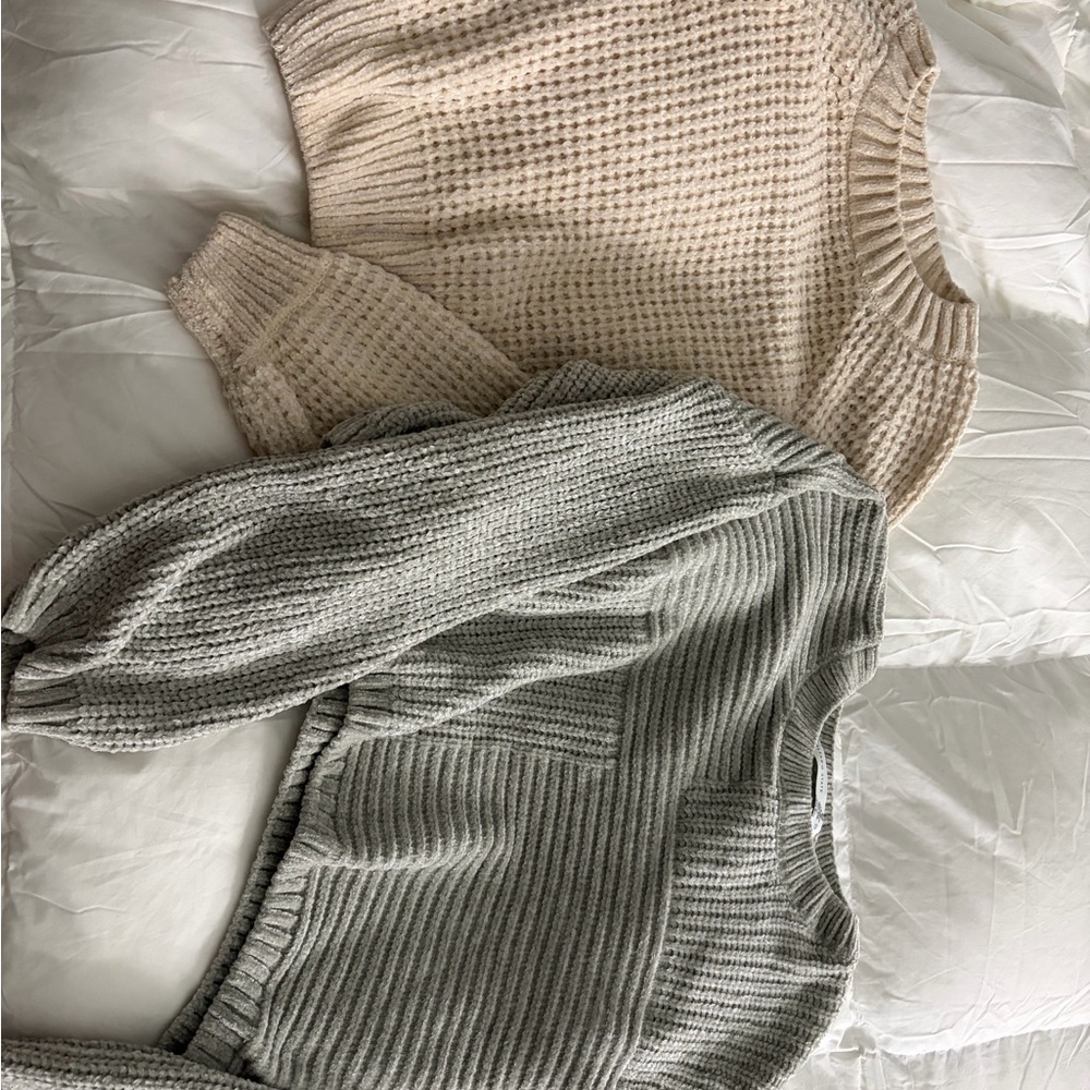Altar'd State Cream & Light Gray Crewneck Sweater Duo: 1 or both